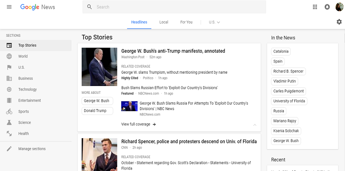 Google News website search