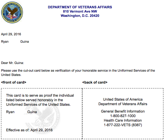 Veteran Proof of Service letter