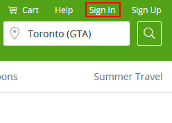 The account sign in button on Groupon
