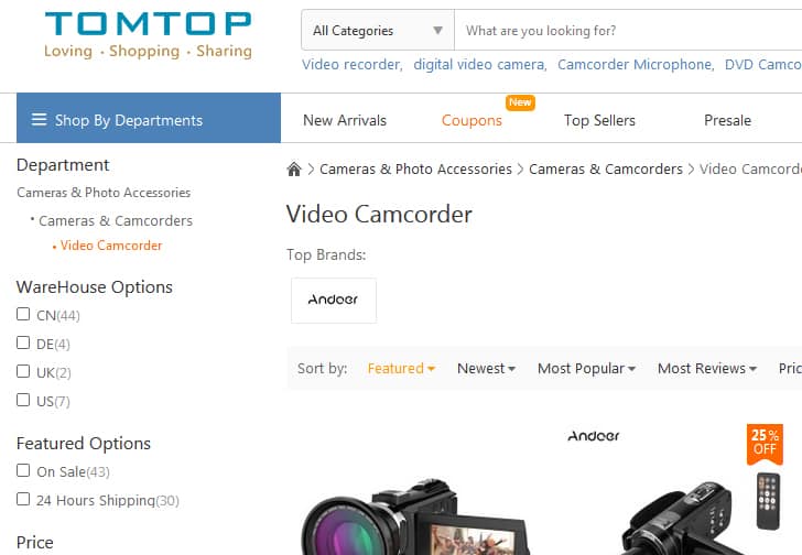 A screenshot of TomTop.com