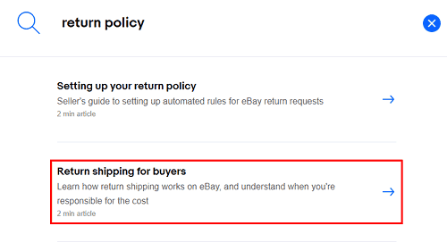 Return policy in help section of a website