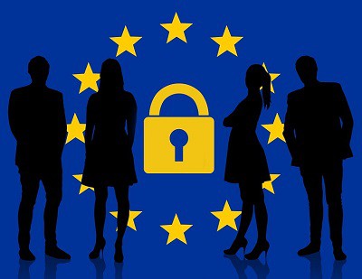 EU symbol with lock and silhouettes of people