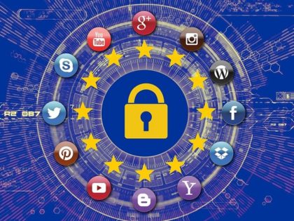 EU flag with lock and popular website logos