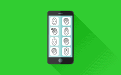 A graphic of a smartphone with different apps that have various faces as icons
