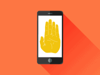 A smartphone displaying a raised hand