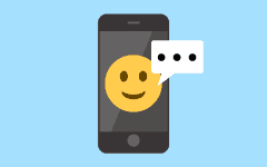 A graphic of a smartphone with an emoji and a speech bubble displayed on the screen