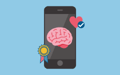 A graphic of a smartphone with a brain displayed on the screen