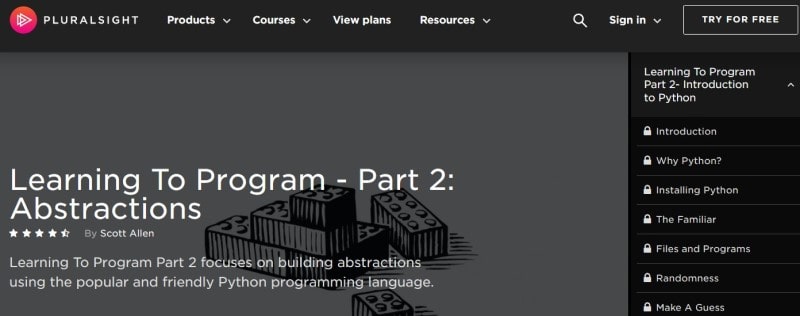 Home page for 'Learning to Program - Part 2' course on Pluralsight