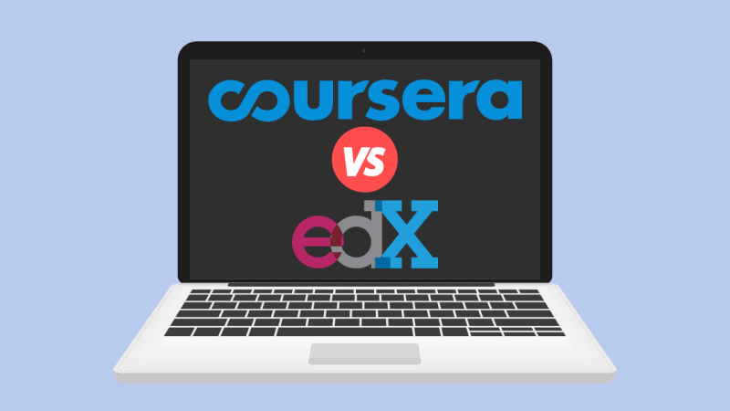 Laptop displaying Coursera vs. edX