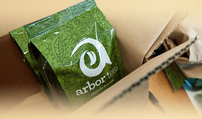 arbors tea packet in cardboard box