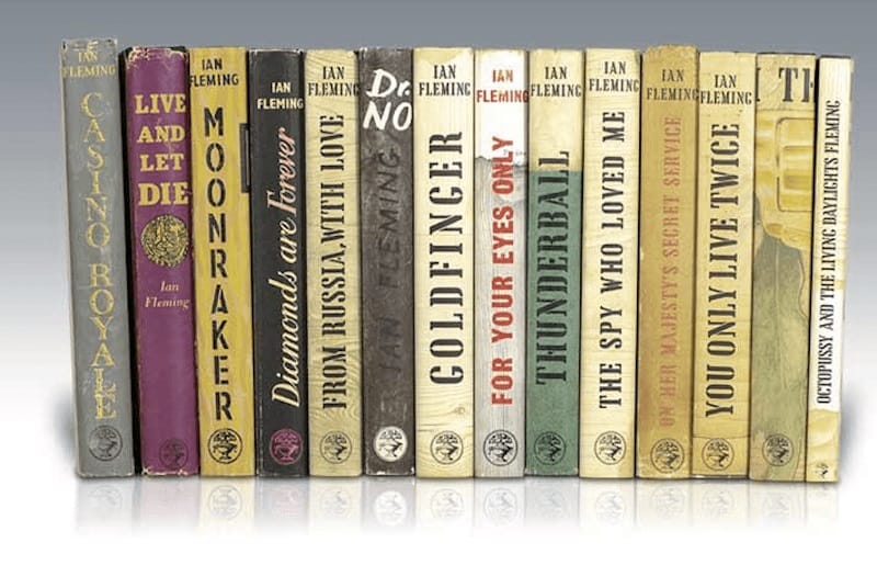 Ian Fleming books horizontally stacked together