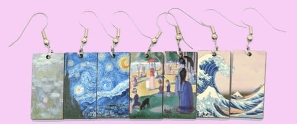 earrings with paintings print on them