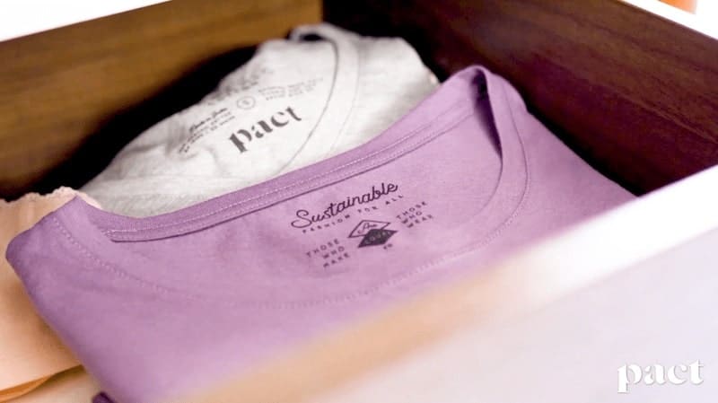 white and lilac Pact t shirts
