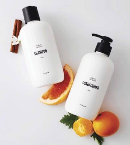 public goods shampoo and conditioner with orange and cinnamon