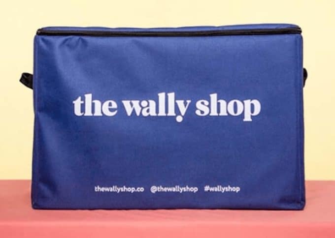 blue pouch with the wally shop social links