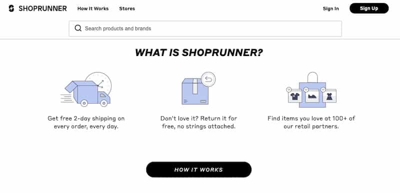 Shoprunner homepage describing how it works