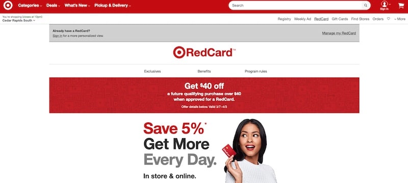 Target RedCard membership page