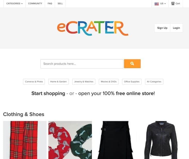 eCrater homepage