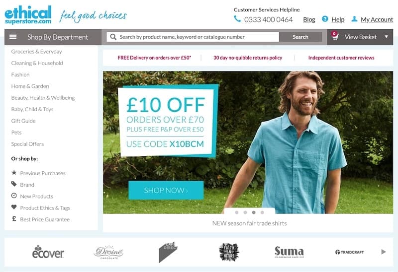 Ethical Superstore homepage
