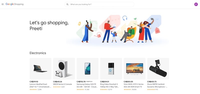 Google Shopping homepage